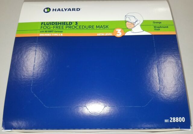 #28800 Halyard® Fluidshield® Level 3 Fog-Free Pleated Procedure Mask w/ WrapAround Visor & So Soft® Lining